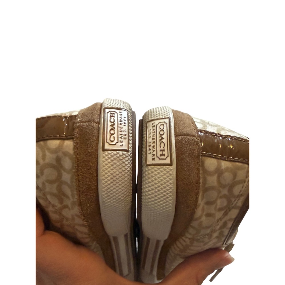 Pre- Loved Coach Edith Signature Canvas Sneakers Tan Brown Logo Women's Size 8M - Picture 7 of 16